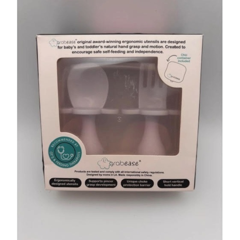 Grabease Ergonomic Baby Infant Toddler Spoon Fork Utensils White